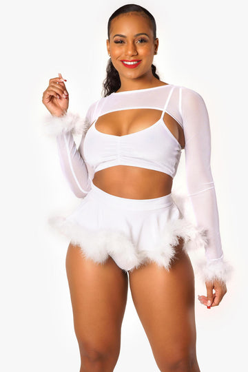 Bolero de invierno de malla blanca